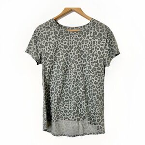 Zoe + Liv Gray Leopard Print Short Sleeve High Low Hem T Shirt Top‎ Women's L